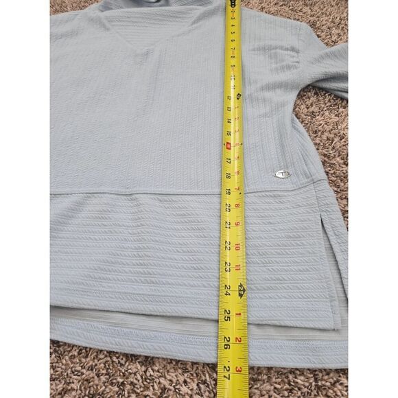 Tahari Sport Blue Ribbed Cowl Neck Pullover L Cozy Layered Knit Sweater Athletic - Picture 7 of 8